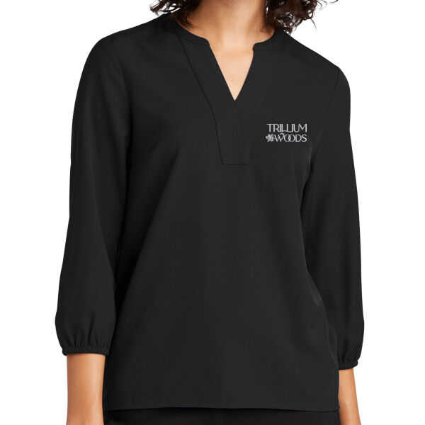 Trillium Woods Embroidered - Women's Stretch Crepe 3/4 Sleeve Blouse Thumbnail